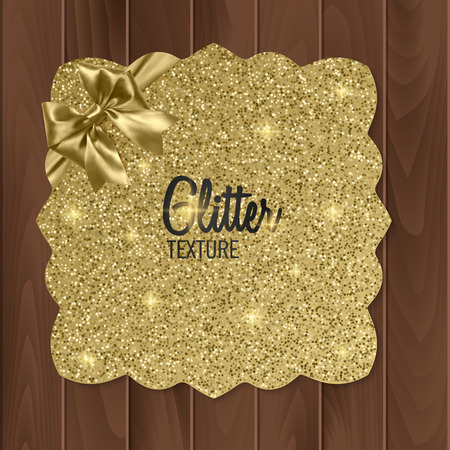 Gold, glitter background with realistic bow. greeting card. Vector illustrationのイラスト素材