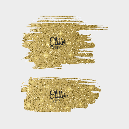 Set of golden glitter brushes on white background, shiny, luxury effect for your design, vector illustrationのイラスト素材