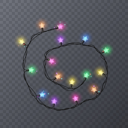 Set of colorful garlands with shape of stars. Holiday decoration garland, vector illustration for your decoration.のイラスト素材
