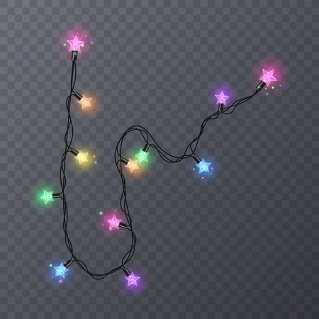 Set of colorful garlands with shape of stars. Holiday decoration garland, vector illustration for your decoration.のイラスト素材