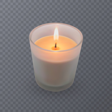 Realistic vector candle, an aromatic candle in a glass on transparent backgroundのイラスト素材