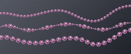 Set of realistic, pink pearl threads on a transparent background, vector illustrationのイラスト素材