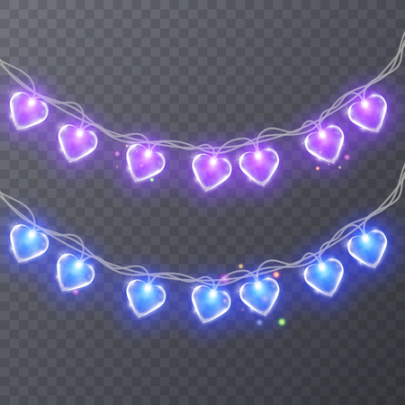 Set of colorful garlands with shape of hearts. Holiday decoration garland, vector illustration for your decorationのイラスト素材