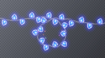 Set of colorful garlands with shape of hearts. Holiday decoration garland, vector  illustration for your design.のイラスト素材