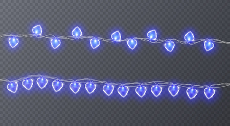 Set of colorful garlands with shape of hearts. Holiday decoration garland, vector illustration for your design.のイラスト素材