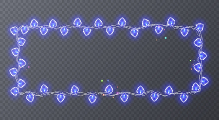 Colorful garlands with shape of hearts. Holiday decoration garland, vector frame with space for textのイラスト素材