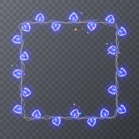 Colorful garlands with shape of hearts. Holiday decoration garland, vector frame with space for textのイラスト素材