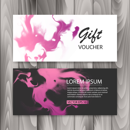 Set of horizontal gift cards with ink background design, also can be used as a wedding invitation, vector illustration.のイラスト素材