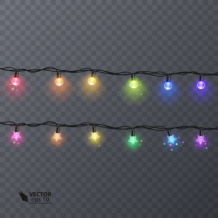 Set of colorful garlands with shape of stars. Holiday decoration garland, vector illustration for your decoration.のイラスト素材