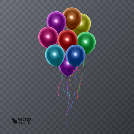 3d Realistic Colorful Balloons on transparent background. Holiday illustration of flying glossy balloons Vector  Illustrationのイラスト素材