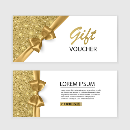 Set of Gift Voucher Card Template, Advertising or Sale. template with glitter texture and realistic bow illustrationのイラスト素材