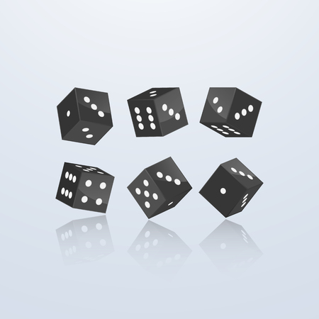 Dice of black color in different perspective on a light background. 3d vector illustrationのイラスト素材