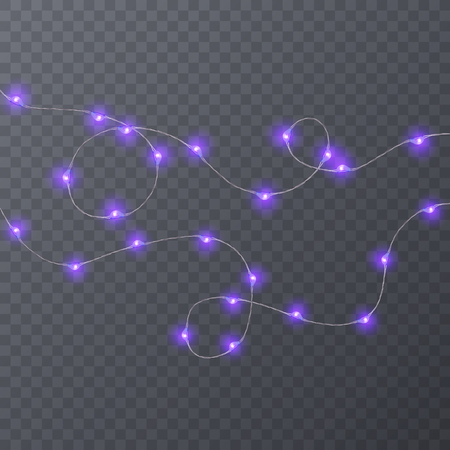 Set of color garlands, festive decorations. Glowing christmas lights isolated on transparent background. Vector illustrationのイラスト素材