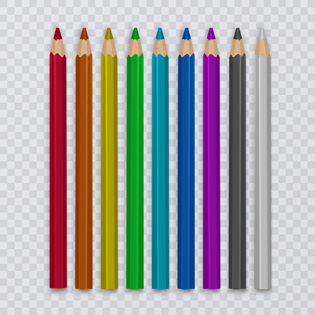 Set of colored pencils to draw on transparent background, tools for creativity and schools, vector illustrationのイラスト素材