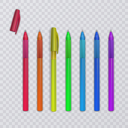 Realistic pens with rainbow colors. Vector illustration.のイラスト素材