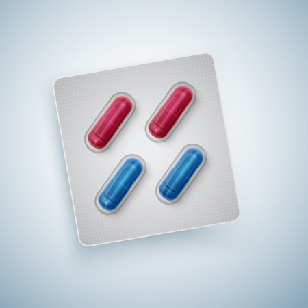 Capsules And Pills in New Blister Pack. Medical Products, Realistic illusytayion.のイラスト素材
