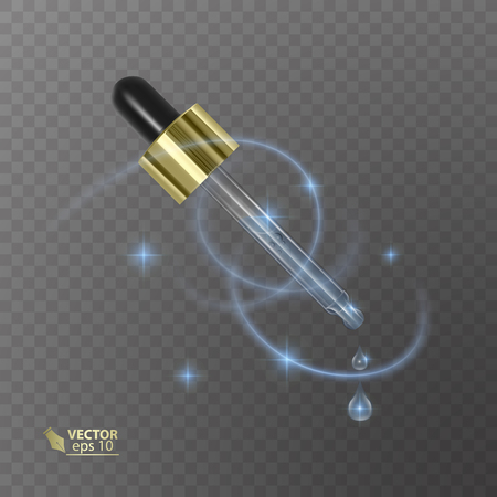 Realistic pipette on the transparent background. Template cosmetic products with liquid. Element for design, advertising, promotion of cosmeticのイラスト素材