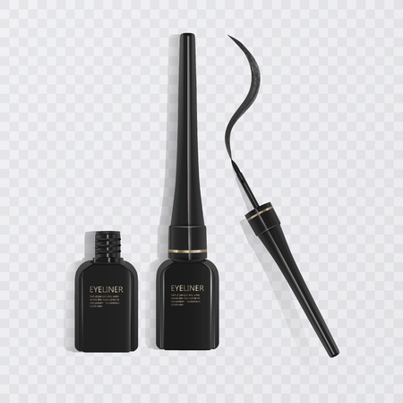 Liquid eyeliner set, eyeliner product mockup for cosmetic use in 3d illustration, isolated on light background. Vector illustrationのイラスト素材