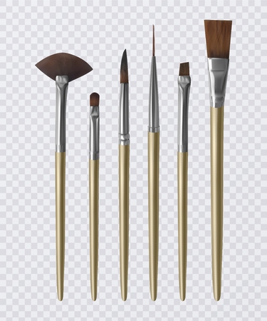 Set of realistic brushes for painting, Paintbrushes on transparent background. Vector illustrationのイラスト素材