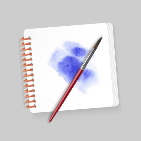 Album for drawing with a blot of watercolor and realistic brushes, vector illustrationのイラスト素材