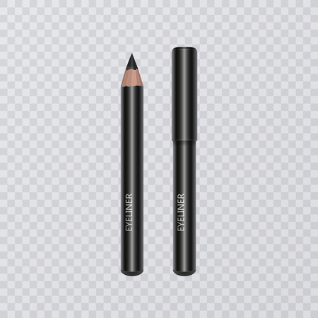 Set of Realistic black eyeliner pencils, vector illustration on transparent backgroundのイラスト素材