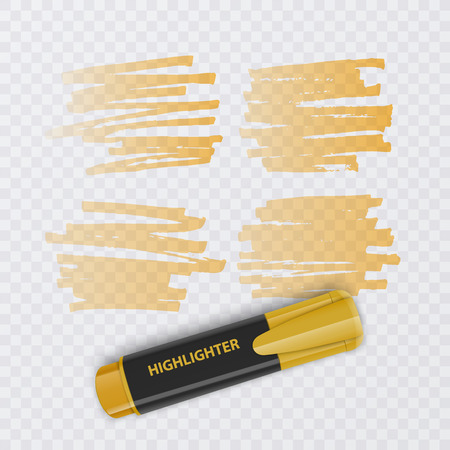 Set of colorful markers with highlighter elements isolated on transparent background. Transparent highlighters. Vector realistic style.のイラスト素材