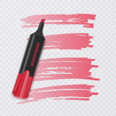 Set of colorful markers with highlighter elements isolated on transparent background. Transparent highlighters. Vector realistic style.のイラスト素材