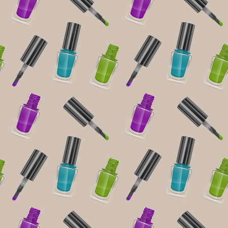 Seamless pattern with realistic nail polishes, Vector illustration, background - for your templatesのイラスト素材
