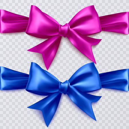 Set of realistic pink and blue bows, decorations for your design on a transparent background, vector EPS 10 illustrationのイラスト素材