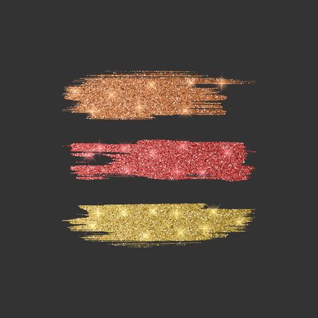 Set of different line brushes. Glitter brush collection of orange, red and golden colorsのイラスト素材