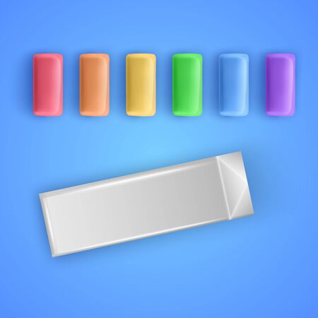 Colorful Pads of bubble gums. Chewing gums for healthy teeth and dental hygiene. Vector EPS 10 format illustrationのイラスト素材