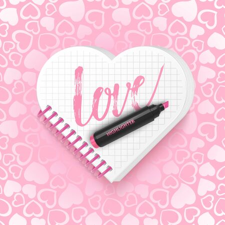 Postcard with the inscription love on Valentine s day. Calligraphy for Valentine s Day. Valentine s day greeting card, with a place for text. seamless pattern Background with hearts.のイラスト素材