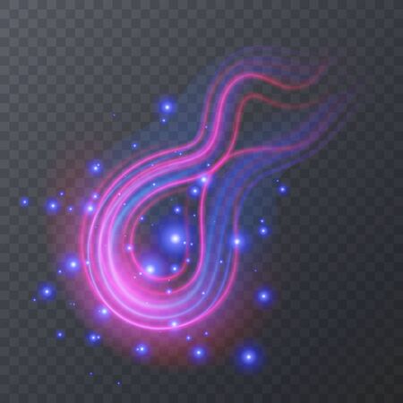 Purple glow on dark background, Glowing shiny lines, vector background. neon effect for your design.のイラスト素材