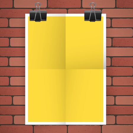 Sheet of yellow colour on a background of red bricks, blank for your design, Vector EPS 10 illustrationのイラスト素材