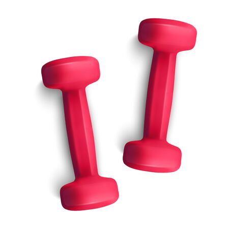 Set of 3d Dumbbells Set, Realistic Detailed Close Up View Isolated on White Background. Sport Element. Vector illustration of Fitness Dumbbellのイラスト素材