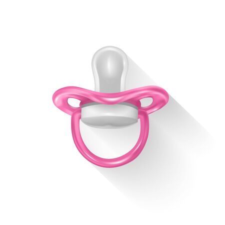 Pacifier isolated on white background. Pacifier of pink color. Realistic icon, 3D, Vector illustrationのイラスト素材