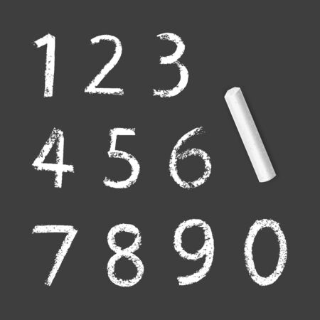 Chalky Numbers of one to zero, chalk texture on dark background, vector Eps 10 illustrationのイラスト素材