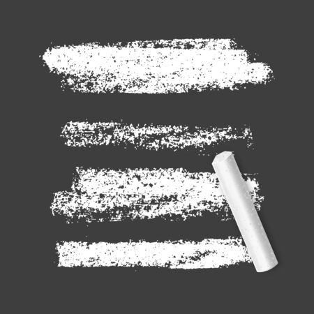 Set of chalk brushes of white color on dark background. Grunge lines with chalk texture. Hand drawn design elements.のイラスト素材