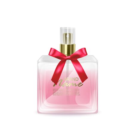 Perfume bottle mockup on white background, Cosmetic glass bottle with the scent of roses in 3d illustration for design use, Vector EPS 10 illustrationのイラスト素材