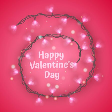 Valentine's day greeting card or wedding day frame made of garland wire with place for text. romantic themes for party, events. decorated with heart-shaped garlands, Vector EPS 10 illustrationのイラスト素材