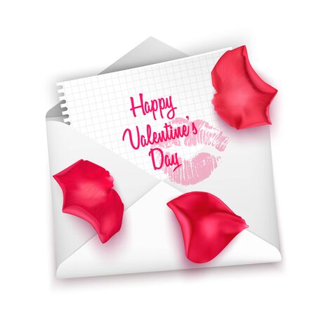 Love mail with Valentine card, Happy valentine's day written on an envelope, Valentines day letter. Realistic vector EPS 10 illustrationのイラスト素材