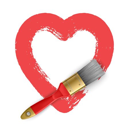 Hand-drawn painted red heart, element for your design, Heart shape Love illustration. Design for Valentine's day card background.のイラスト素材
