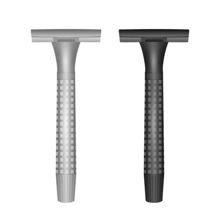 Shaving razor mockup set. Realistic illustration of straight razor and wet shave razors for men. Vector EPS 10 illustrationのイラスト素材
