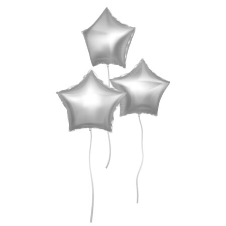 Vector balloons set with shape of stars. Silver balloons on white background. Festive decoration element for Valentine's Day or Wedding.のイラスト素材