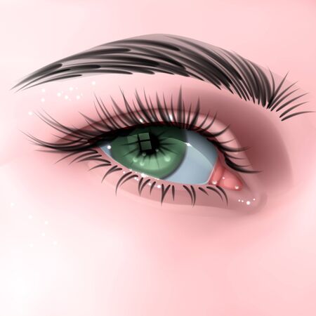 Beautiful green woman's eye, with long cilia, eye in realistic style, vector EPS 10 illustrationのイラスト素材