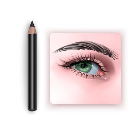 illustration with green female eye and Makeup eyebrow pencil Vector EPS 10 in realistic styleのイラスト素材