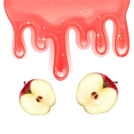 Red apple Jam flow, realistic 3D syrup Liquid drips on a white background, design templateのイラスト素材