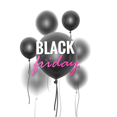 Black Friday Sale Banner decorated 3D glossy balloons with blur effect on White Background. Vector EPS 10 formatのイラスト素材
