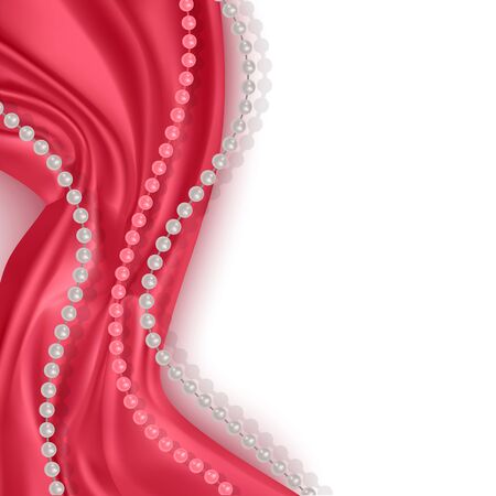 Greeting card template with space for text and decorated with velvet silk of pink color and pearl thread, Vector EPS 10 illustrationのイラスト素材