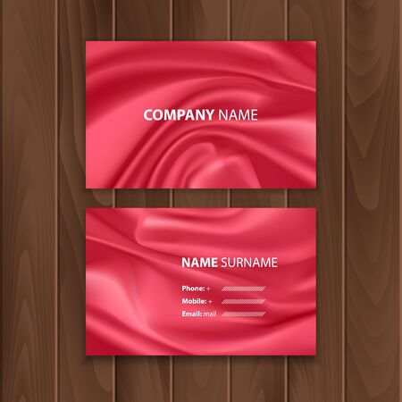 Set of business cards on a wooden substrate, business cards decorated with red drapery, Vector eps 10 illustrationのイラスト素材